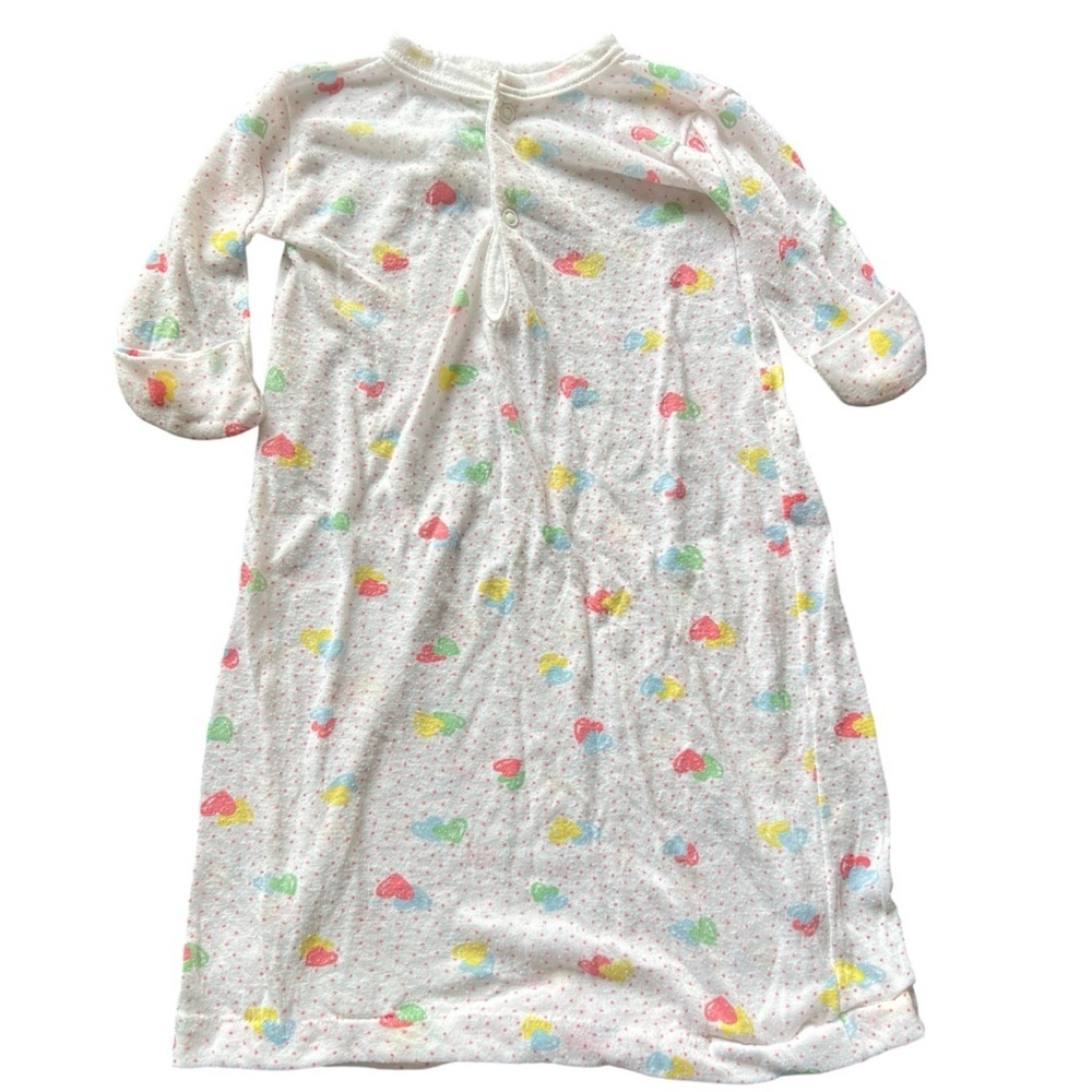 Vintage Sears Baby Gown Sleeper Pastel Heart Print 80s Infant Nurseycore